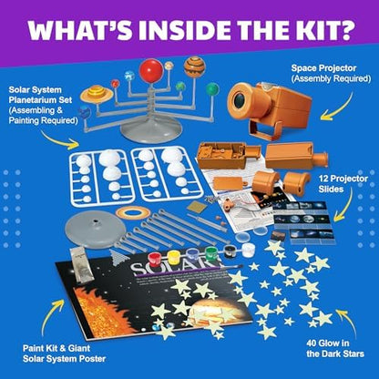 4M - STEAM Space Exploration - Build & Paint Solar System Planetarium Model, Assemble Space Toys Projector with Slides, Includes Glow Stars & Poster - Educational Science Planet Toys Kit, Kids Ages 5+ - Image 3