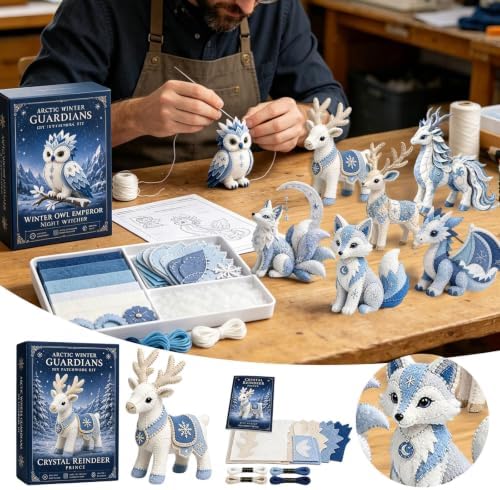 ROTORS Arctic Winter Guardians DIY Patchwork Kit, Pre Cut Felt Animal Sewing Kit, 3D Stuffed Creature Craft Set, Handmade Home Decor Gift for Beginners (Blue-E) - Image 6