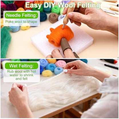 Ainiv 18 Pcs Needle Felting Wool, 9 Colors x 2 Packs Wool Roving, Green - Image 3