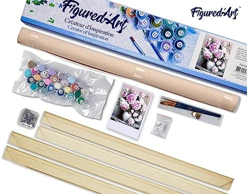 Figured'Art Paint by Numbers Kit for Adults Vase of Peonies 16"x20" - Craft Art Painting Rolled Canvas with DIY Wooden Frame - Image 5