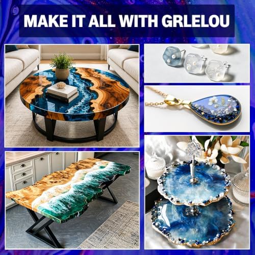 GRLELOU Epoxy Resin Kit 1 Gallon - No Yellowing & Less Bubble 2 Part Epoxy Resin for Beginners, 1:1 Ratio Art Resin for Wood Casting, Jewelry Making, Art Crafting & Countertop Coating (0.5Gal×2) - Image 7