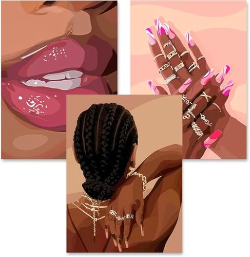 3 Pack Black Girl Pink Paint by Numbers Kit for Adults Canvas,Frameworkless by FairylandJinWenn