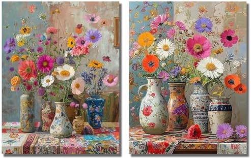 NEGEKFKX 2 Pack Flower Paint by Numbers Kit for Adults Beginner,Easy Adult Paint by Number Kits on Canvas DIY Painting for Beginners Art by Numbers for Home Wall Decor 16x12 Inch by NEGEKFKX