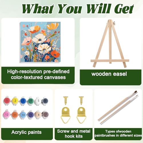 ICYANART Paint by Numbers for Adults Framed, Flowers Number Painting 8x8In - Image 4