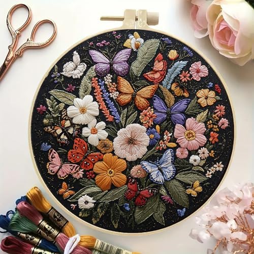 Huacan Embroidery Kit for Beginners Adults Includes Stamped Flowers Butterfly Pattern, Hoop, Color Threads,Tools,Easy to Follow Instruction - Image 4