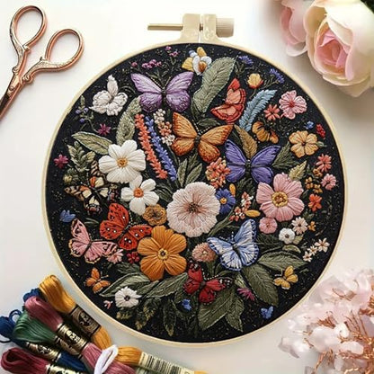 Huacan Embroidery Kit for Beginners Adults Includes Stamped Flowers Butterfly Pattern, Hoop, Color Threads,Tools,Easy to Follow Instruction - Image 4
