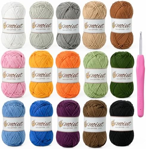 15 Pack 100% Milk Cotton Yarn for Crocheting, 750g/1968.5yd Baby Yarn for Crocheting Soft, Fuzzy 5 Ply Cotton Crochet Amigurumi Yarn for Puzzle/Clothes&Crafts(Set C) by OMoiut