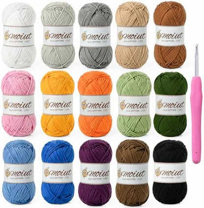 15 Pack 100% Milk Cotton Yarn for Crocheting, 750g/1968.5yd Baby Yarn for Crocheting Soft, Fuzzy 5 Ply Cotton Crochet Amigurumi Yarn for Puzzle/Clothes&Crafts(Set C) by OMoiut