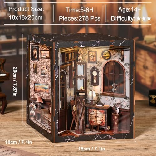 DIY Book Nook Kit with LED Light, Miniature Dollhouse, 3D Wooden Puzzle, Bookshelf Insert Decor Craft Gift (European Melody MusicalInstrument Box) - Image 2