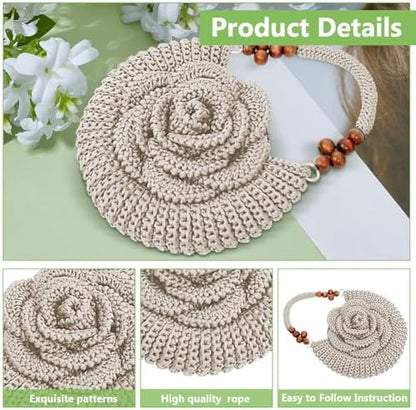 ACRNIGHEET Crochet Kit for Beginners White Khaki Crochet Purse Bag for Women DIY Tote Bag Making Kit with Step-by-Step Tutorials Hobbies Project for Starter Boho Style Gift Ideas - Image 3