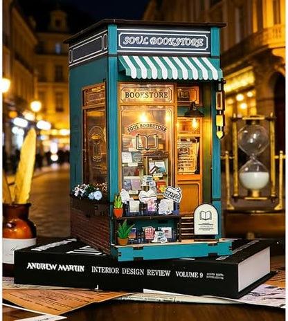 Book Nook Kit, 3D Wooden Puzzles Bookstore Miniature House with LED Light - Image 7