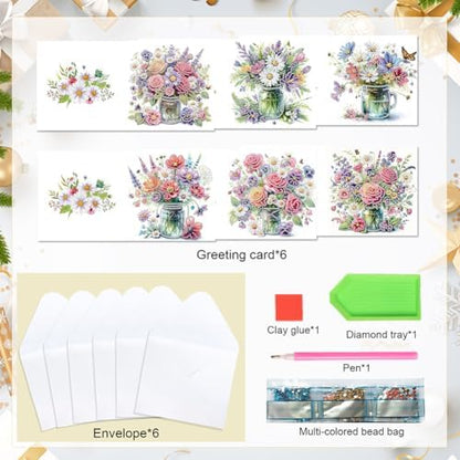 Diamond Art Cards with Envelopes–6PCS DIY Diamond Painting Greeting Cards Kit | Card Making Kit with Bling for Adults & Beginners | Birthday,Holiday & Thank You Cards (Bouquet) - Image 5
