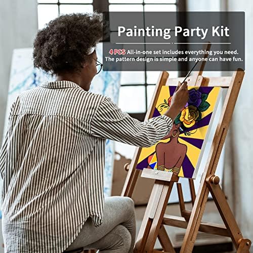 VOCHIC Sip and Paint Kits Pre Drawn Canvas Couples Painting Party Kit with Outline Canvas for Adults Date Night Games for Couple Flower Butterfly Girl Paint Art Set, 4 Pack (8 x 10In) - Image 3