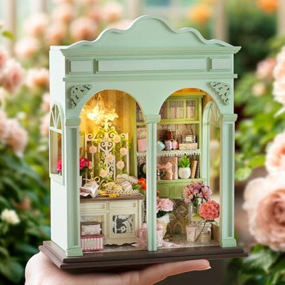 DIY Miniature Dollhouse with LED Lights, Wooden Dollhouse Book Nook Kit for Desktop, Bookshelf Decor, Gifts for Friends, Family (Flower Language Season) - Image 6