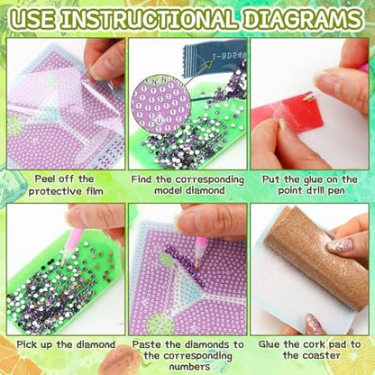 UPINS 8Pcs Cocktail Diamond Art Coasters,Summer Beach Diamond Art Coasters with Holder for Adults DIY Drink Bar Party Home Warming Gifts - Image 3