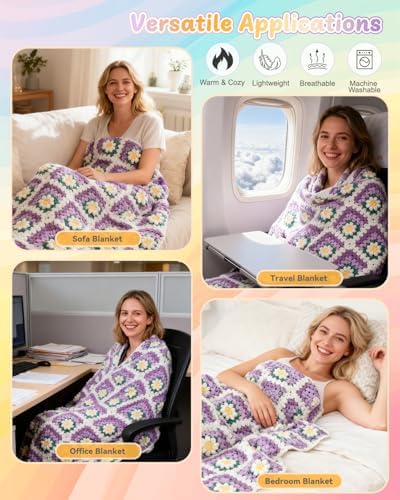 Coopay Crochet Blanket Kit for Beginners, Easy 3D Granny Square Blanket Kit - Image 2