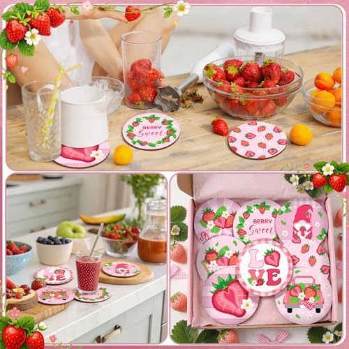 Reallnaive 8 Pcs Strawberry Paint by Numbers Kit for Adults Wooden Coasters - Image 5