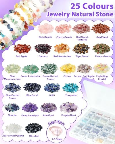 FIVEIZERO Jewelry Making Kit - 1956 PCS Natural Chip Stone Beads(25 Colors, 4-12mm) with Crystal Beads, Metal Charms, Jump Rings & Earring Hooks for DIY Bracelets, Necklaces, Earrings - Image 2