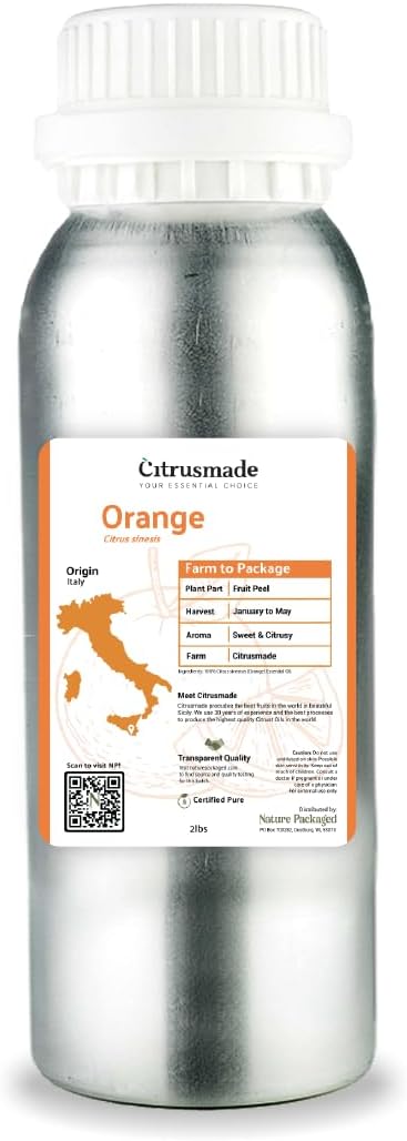 Nature Packaged Orange Essential Oil - Direct from Citrusmade in Sicily- Pure Essential Oils for Diffusers and Aromatherapy - 100% Pure Therapeutic Grade (2LBS)