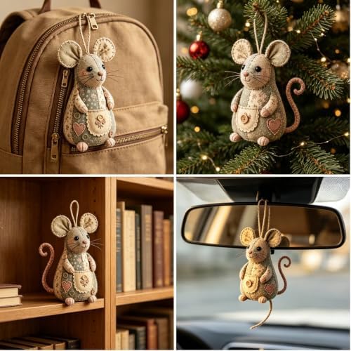 Sewing Kit for Beginners Patchwork Mouse, DIY Stuffed Animal Craft Kit with Pre-Cut Fabric, Make Your Own 3D Plush Mouse Ornament, Easy Adult Sewing Project Handmade Gift（Set A） - Image 5