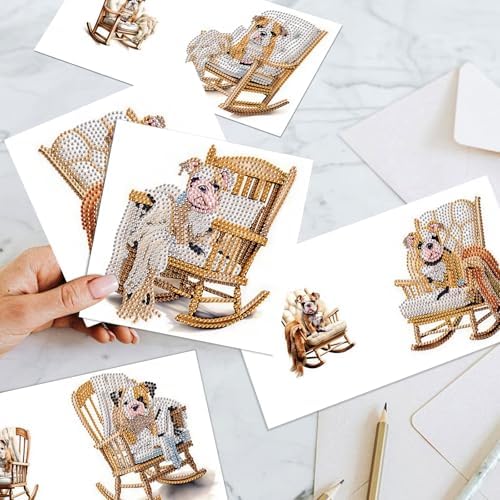 Tontut 6pcs Diamond Painting Kit Greeting Card, Sofa Puppy 5D DIY Diamond Handmade Holiday Greeting Card with Envelope, Christmas Gift Congratulation - Image 7