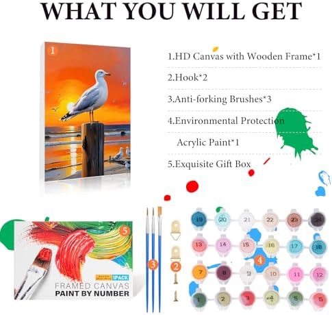 Fountor Seagull Framed Paint by Numbers Kit for Adults Beginner 8x12 Inch - Image 4