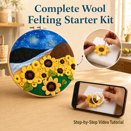 MZSMYKCH Needle Felting Kit – Beginner Wool Felting Set with Premium Needles, Wool Roving, Foam Mat & Step-by-Step Guide for Home Décor, Relaxing Hobby, and Creative Gift (Sunflower Design) - Image 4