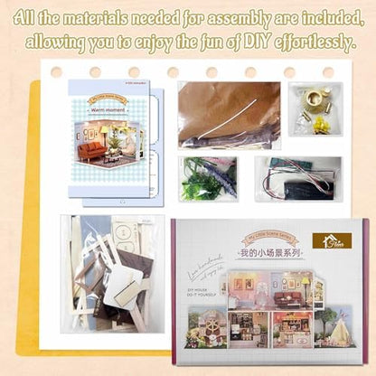 Flever DIY Miniature House Kit, Tiny Home Kit with LED Light, Mini House Build Craft Kits for Adults and Teens, Home Decor Creative Gift for Family/Friends(Warm Moment) - Image 5