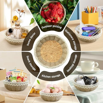 AOUXSEEM 8 Sets Basket Weaving Craft Kit for Beginners,DIY Burlap Style Desk Storage Small Parts Candy Cookies Bowls,8 inches Plastic Base and 109yd Jute Twine and Cork Linings & Lace - Image 5