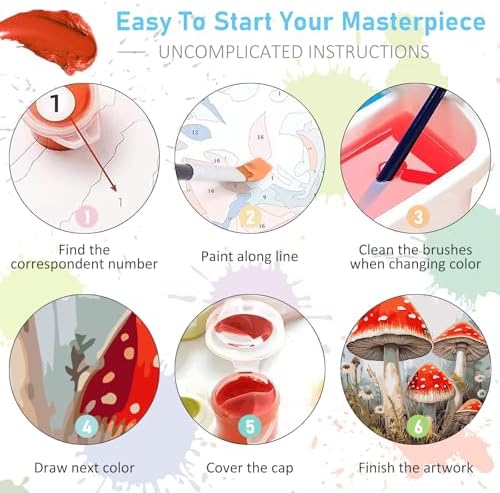 Paint by Numbers Kit for Adults, Mushroom DIY Acrylic Canvas Painting Set - Image 6