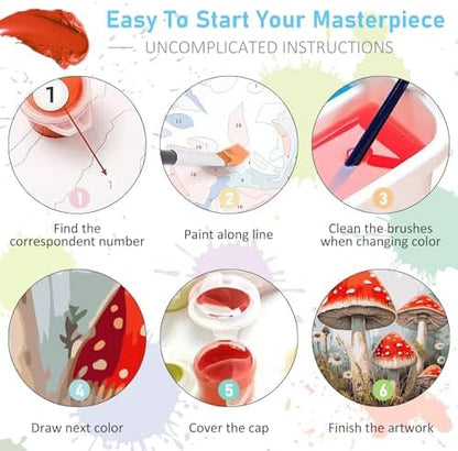 Paint by Numbers Kit for Adults, Mushroom DIY Acrylic Canvas Painting Set - Image 6
