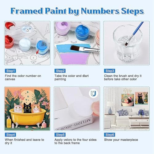 Canrichshop 4 Pack Cat Paint by Numbers for Beginner,Black Cat Adult Paint by Number Kits on Canvas Framed, DIY Number Paintings for Adults for Wall Home Decor 8X 8 inch - Image 7