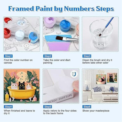 Canrichshop 4 Pack Cat Paint by Numbers for Beginner,Black Cat Adult Paint by Number Kits on Canvas Framed, DIY Number Paintings for Adults for Wall Home Decor 8X 8 inch - Image 7
