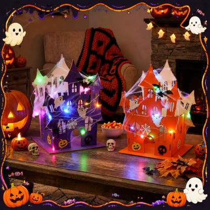 DoubleFill 12 Set Halloween Wooden Castle House Craft Kits, DIY - Image 3