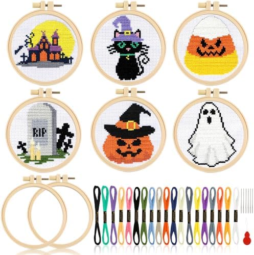 ZOIIWA 6Pcs Halloween Cross Stitch Kits for Beginners DIY Embroidery Set by ZOIIWA