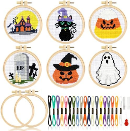ZOIIWA 6Pcs Halloween Cross Stitch Kits for Beginners DIY Embroidery Set by ZOIIWA