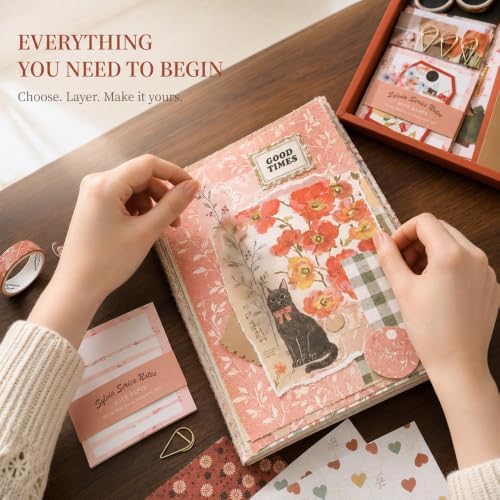 Diuhofart Aesthetic Scrapbooking Kit with A6 Notebook, Papers & Stickers - Image 3