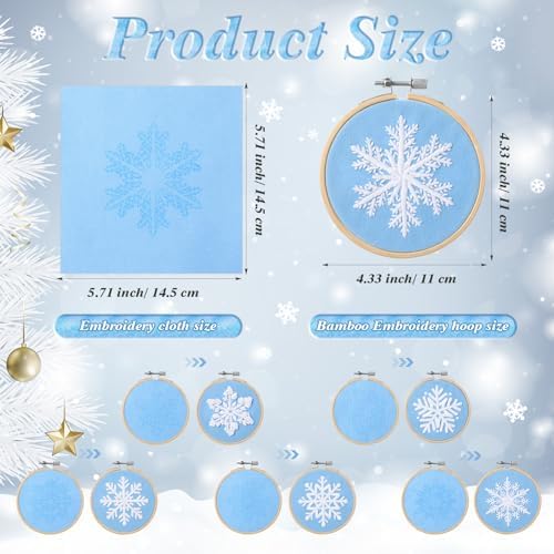 Roowest 6 Sets Christmas Embroidery Kits Snowflake Ornament DIY,Blue - Image 3