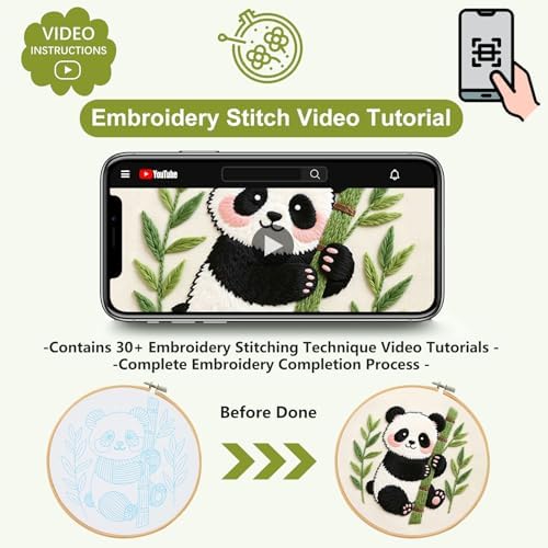 Santune Beginners Embroidery Kit for Adult Needlepoint Cross Stitch Kits Needle Point Sets with Panda Embroidery Patterns, Includes Step-By-Step Instructions and Accessories - Image 3