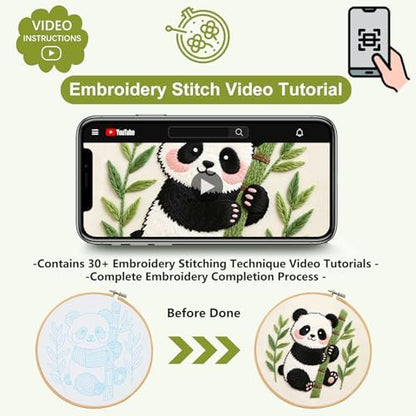 Santune Beginners Embroidery Kit for Adult Needlepoint Cross Stitch Kits Needle Point Sets with Panda Embroidery Patterns, Includes Step-By-Step Instructions and Accessories - Image 3