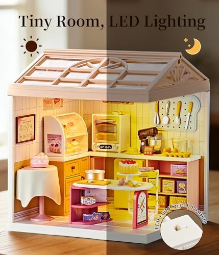 Bakery Shop DIY Miniature House Kit with Roof & LED Light, Stackable & Connectable Dollhouse Kit with Dustproof Door, Creative DIY Crafts Building Toy Gift for Adults Teens - Image 2