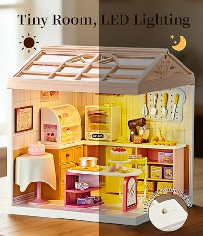 Bakery Shop DIY Miniature House Kit with Roof & LED Light, Stackable & Connectable Dollhouse Kit with Dustproof Door, Creative DIY Crafts Building Toy Gift for Adults Teens - Image 2