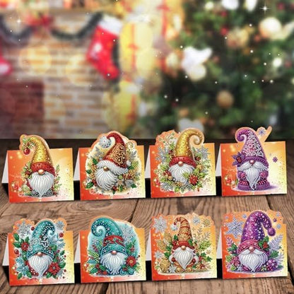 jinglinhh 8pcs Diamond Art Painting Christmas Gnome Greeting Cards with Envelopes, DIY Card Making Kits for Adults, Diamond Art Postcards Christmas Cards Craft Gifts - Image 5