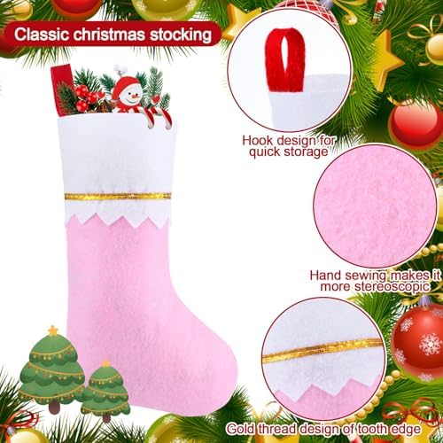 Skylety 24 Pcs Christmas Stockings Bulk Pink Felt Hanging Ornaments - Image 3
