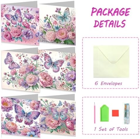 6 Packs Diamond Art Cards Kit, Diamond Painting Greeting Cards with Envelopes, DIY Card Making Kits for Adults, Gifts for Families, Friends, Partners (Butterfly) - Image 6