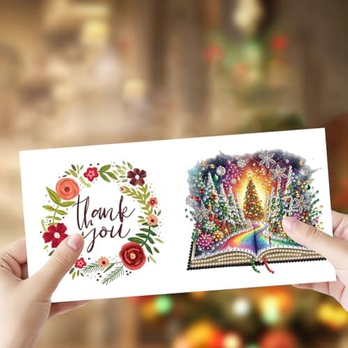 jinglinhh 6pcs Diamond Art Painting Christmas Book Scenery Christmas Tree Castle Greeting Cards with Envelopes, DIY Card Making Kits for Adults, Diamond Art Postcards Holiday Cards Craft Gifts - Image 5