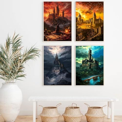 4 Pack Castle Paint by Numbers Kit for Adults Framed Canvas Frameworkless - Image 5