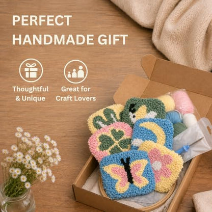 Kukovaya Punch Needle Kit for Beginners & Adults; Complete DIY Embroidery 6-Coaster Kit with Printed Fabric, Yarn, Needle, Hoop & Guide Easy Craft Kit for Home Decor, Gifts & Stress Relief - Image 4