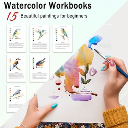 Watercolor Workbooks Birds, 15 Beautiful Paintings for Water Color Book Adult, Watercolor Coloring Book for Beginners, Watercolor Workbook for Adults Teens (Without Palette, Birds) - Image 2
