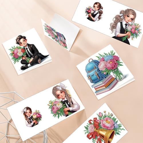 MVVMTOP 6pcs Diamond Art Painting Greeting Card, DIY Flower Diamond Art Greeting Card for Blessing and Wishe Special Shaped Diamond Arts Crafts for Birthday Thanksgiving Day - Image 6